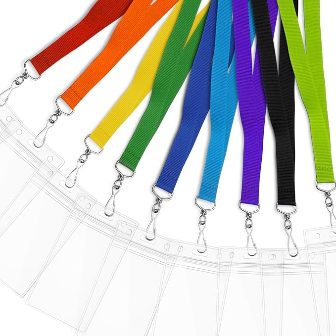 24-Pack Rainbow Breakaway Lanyards with Waterproof Badge Holders, Polyester Neck Straps for ID Cards, Events, Office, and Schools