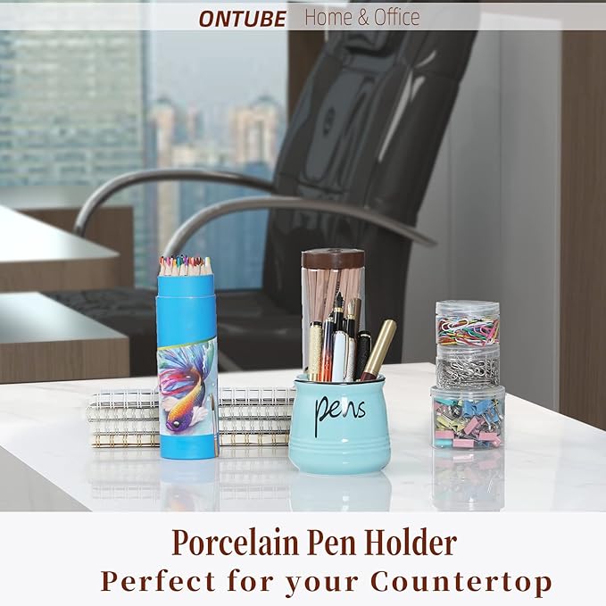 ONTUBE Porcelain Pen & Pencil Holder Stand — Turquoise