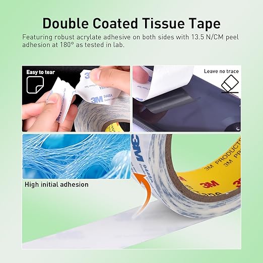 Double Sided Tape 9448A 1" x 33Ft Pack of 2 Made of 3M Super Sticky Adhesive Tape Ultra Thin Translucent Tissue Tape for Laptop Cell Phone Repairs Arts Crafts