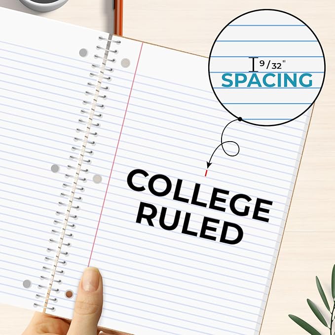 Rosmonde 50 Pack, 1 Subject Spiral Notebook College Ruled Bulk, 140 Pages (70 Sheets), Thick No-Bleed Paper, 8 x 10-1/2", 3 Hole Punched, College Ruled Notebook 1 Subject Bulk, Subject Notebook