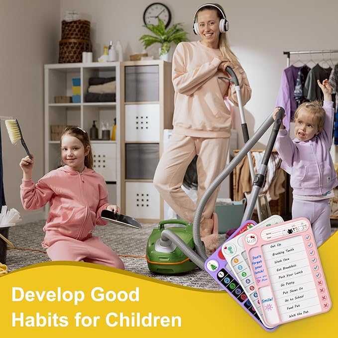 Magnetic Chore Chart for Kids, ADHD Task Tracker Easy-Check Routine Dry Erase Board, to-Do List Planning Tool with Stand for Fridge/Desk/Home/School, 6 Reusable Sheets, 2 Markers