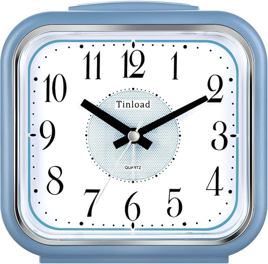 Tinload 5.5" Large Analog Alarm Clock Silent Non Ticking, Gentle Wake, Beep Sounds, Increasing Volume, Battery Operated Snooze and Manual Light, Easy Set