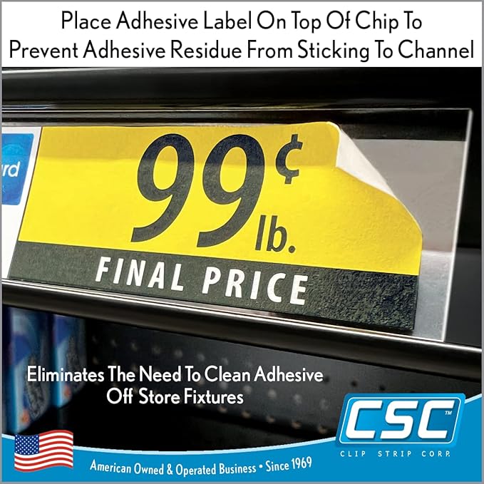 Clip Strip Corp. Price/Data Channel Label Holder Chips, Clear Plastic Tags, 2.25" L x 1.25" H, 7.5 Mil Thick, Gondola Shelf Edge, Reusable, Made for Point of Purchase Shelf Molding (250)