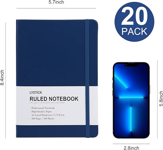 LYDTICK 20 Pack Journals for Writing College Ruled Notebooks Journal in Bulk, Hardcover Notebooks (200Pages) for Note Talking, Lined Bullet Journals for Home School Office, 5.7"x8.4", 5 Colors