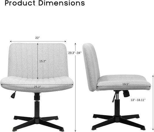 PUKAMI Criss Cross Chair,Armless Cross Legged Office Desk Chair No Wheels,Fabric Padded Modern Swivel Height Adjustable Mid Back Wide Seat Computer Task Vanity Chair for Home Office(Grey)