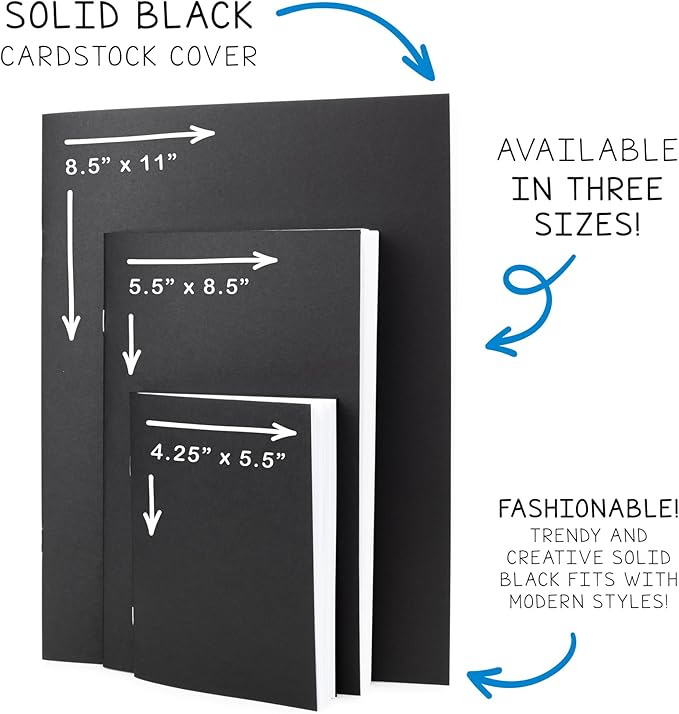 Hygloss Blank Books - Bulk 50 Pack – 5.5" x 8.5" A5 Black Paperback Blank Books for Kids to Write Stories, Doodle, Arts & Crafts – Plain Drawing Sketchbook, Unlined Journal, Notebook Without Lines