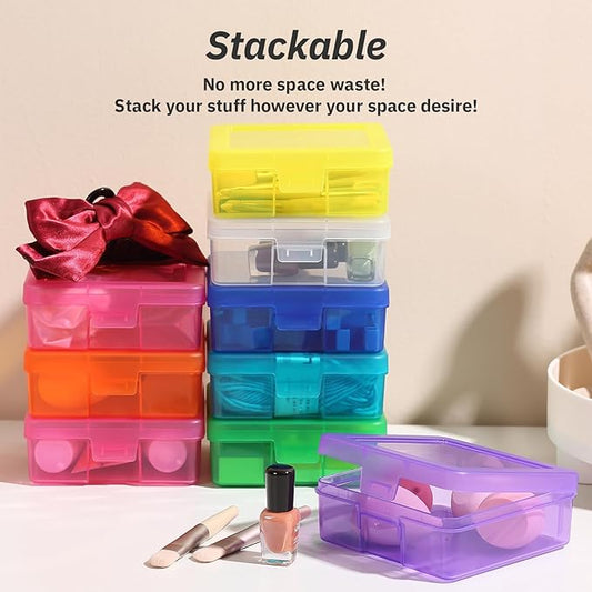 novelinks Stackable Plastic Clear Storage Box Containers with Latching Lid - Art Craft Supply Organizer Storage Containers for Pencil Box, Crayon, Beads, Jewelry (18 Pack Small -Color)