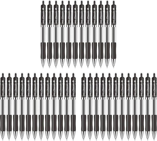 Lekreo Classic Retractable Gel Roller Pens, 0.7mm Fine Point Black Ink (Black - 36 Packs)
