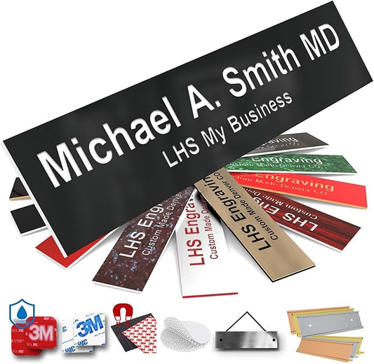 Engraved Custom Door Plate Black Plastic Office Door Sign with White Letters - Made in USA 2x10 B2