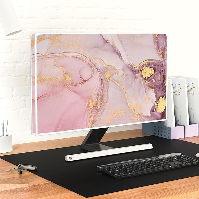 Baocicco Pink Gold Marble Screen TV Cover 32 Inch Decorative Modern Laptop Television Cover for Home TV Screen Texture Dust Proof Monitor Covers for Television Screen LED LCD OLED TVs