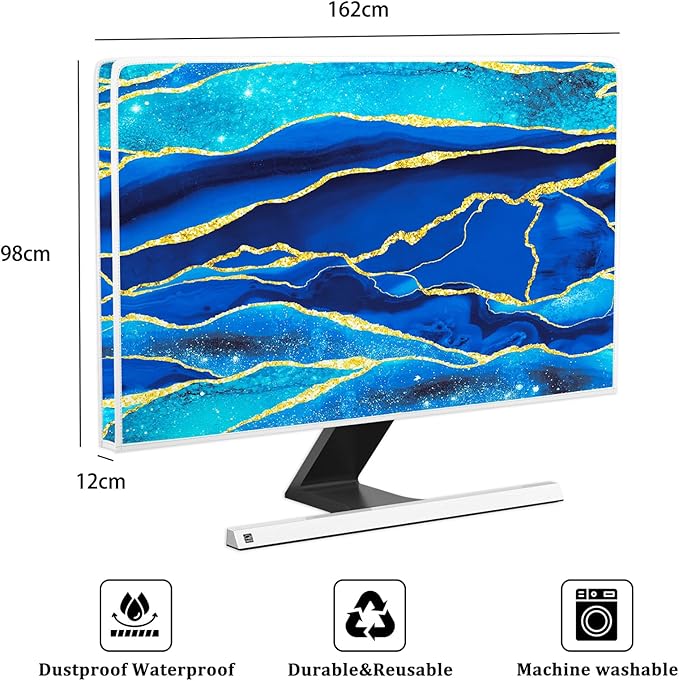 Baocicco Royal Blue Marble Waterproof TV Cover 70 Inch Creative Design Monitor Accessories Laptop TV LCD Screen Television Decoration for Tablet LED LCD OLED TVs Decorations