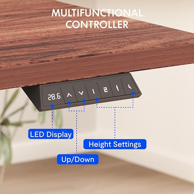 FLEXISPOT EN2 Whole-Piece Standing Desk with Clamp Power Strip, 48 x 30 Electric Stand Up Height Adjustable Desk with Cable Management (Black Frame + 48" MahoganyTop, 2 Packages)