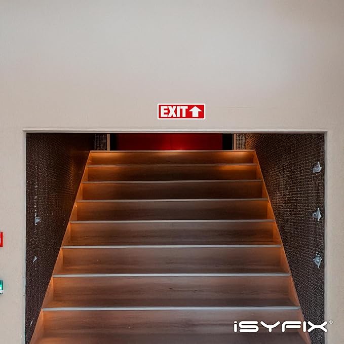 iSYFIX Exit Signs 12 Pack 12x4 Inch with Directional Up Arrows - Rust Free Aluminum, Laminated for UV, Weather, Scratch Resistance - Ideal for Offices, Schools, Theaters, Restaurants