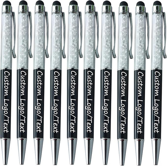 Yucold Customized Pens with Name/Logo - Touch Screen Stylus Ballpoint Pen, Perfect for Weddings, Business & Personalized Gifts (Black,10)