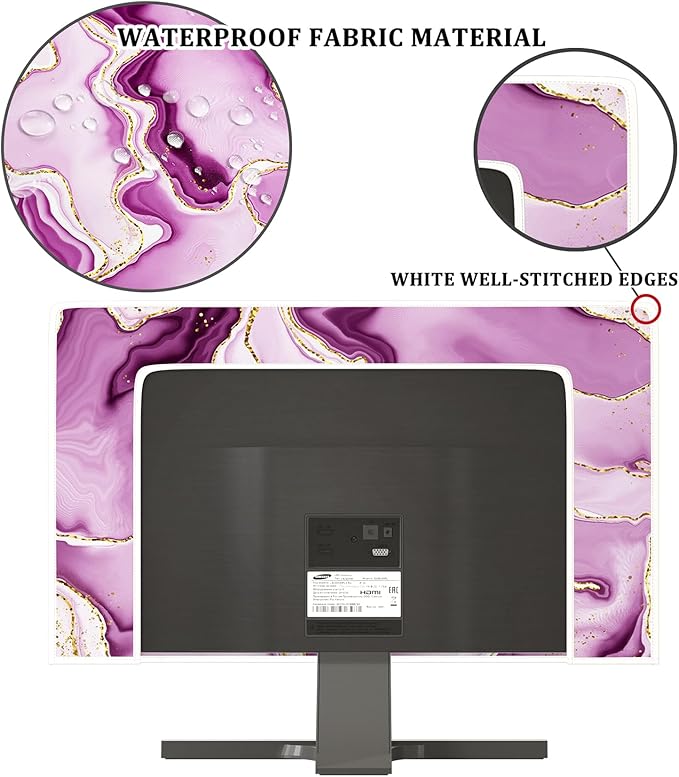 Baocicco Violet Gold Marble Waterproof Weatherproof and Dust-Proof TV Screen Cover 65 Inch for Home Office Creative TV Covers for TVs Screen Anti-Static Dustproof Protective