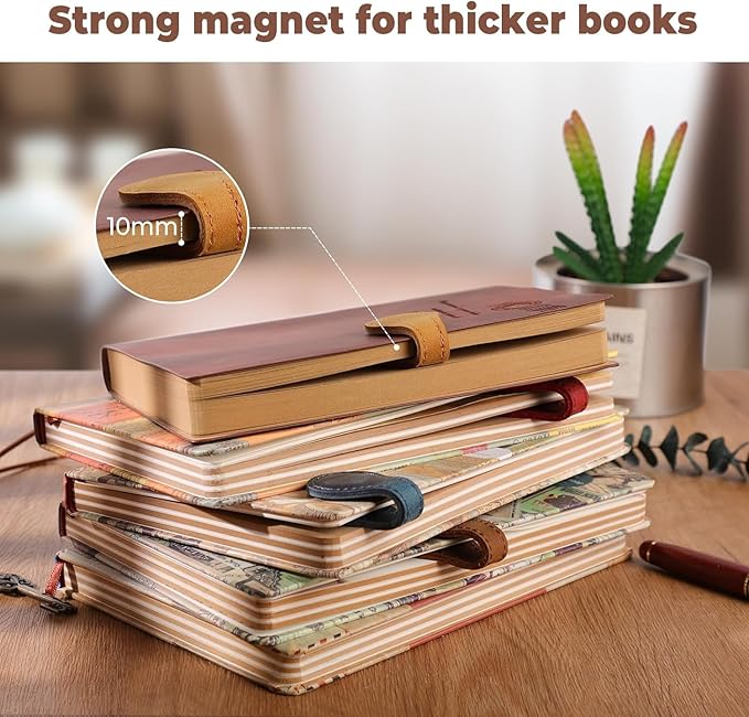 Personalized Magnetic Leather Bookmark, 26 Letters Custom Leather Bookmarks, Handmade, Leather Magnetic Bookmark for Book Lovers Readers Women Kid(Brown，Z）