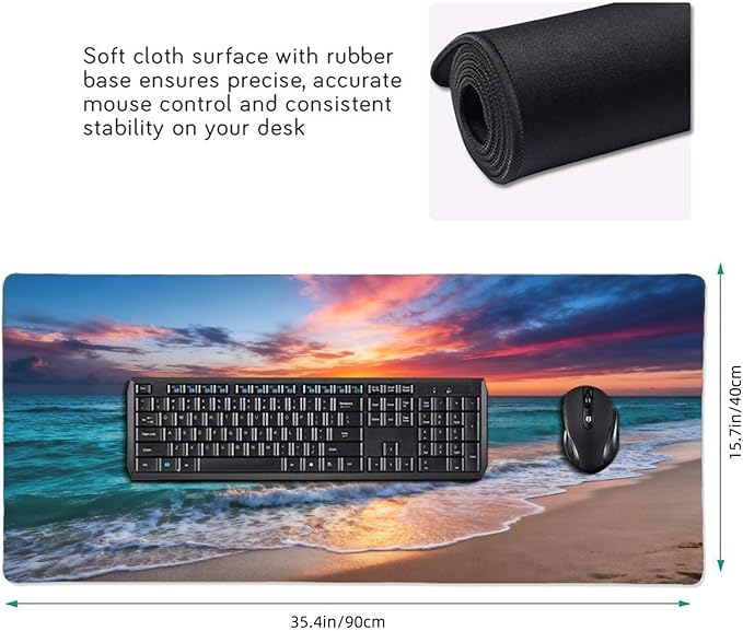 Gaming Mouse Pad,Large Mouse Pads for Desk,Non-Slip Rubber Base Extended Mousepad,XXL Keyboard Mouse Mat,Stitched Edges Computer Keyboard Desk Pad,35.4x15.8inch,Sunset Beach