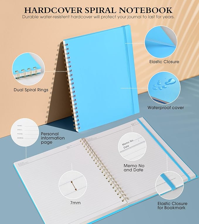UEBZFOCS Spiral Notebook Journal — 8.5×11 in (A4), Blue