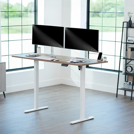 VIVO Electric 71 x 30 in Standing Desk, Memory Height Adjustment, 1B Series, Holds 220 lbs, Reclaimed Wood Top White Frame, DESK-KIT-1W7P