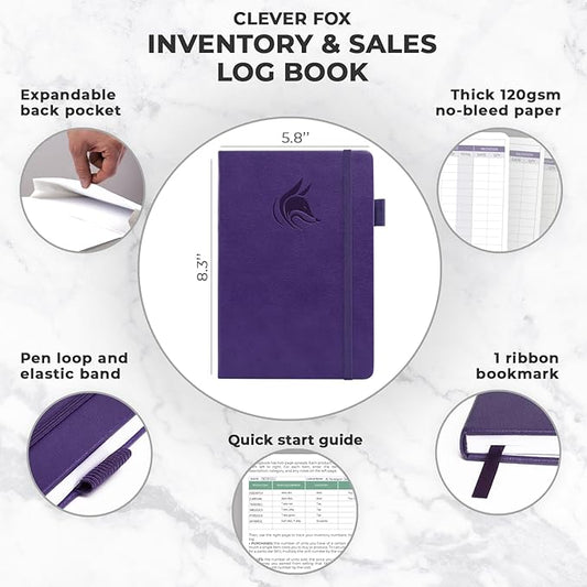 Clever Fox Inventory & Sales Log Book for Small Business – Inventory Ledger Book, Inventory Notebook, Order Tracker Book for Purchases, Sales & Reorders – Undated, Hardcover, A5, Purple