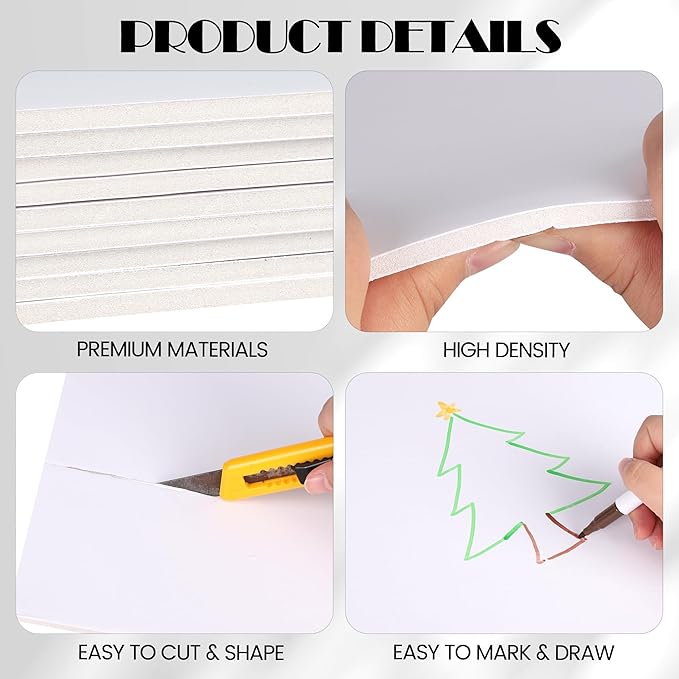 Elcoho 8 Pack White Foam Board, 24 x 36 Inch Acid-Free Foam Core Board, 5mm Thick Double Sided White Poster Boards for Presentation Art Display Office School Projects Crafting Sign Making