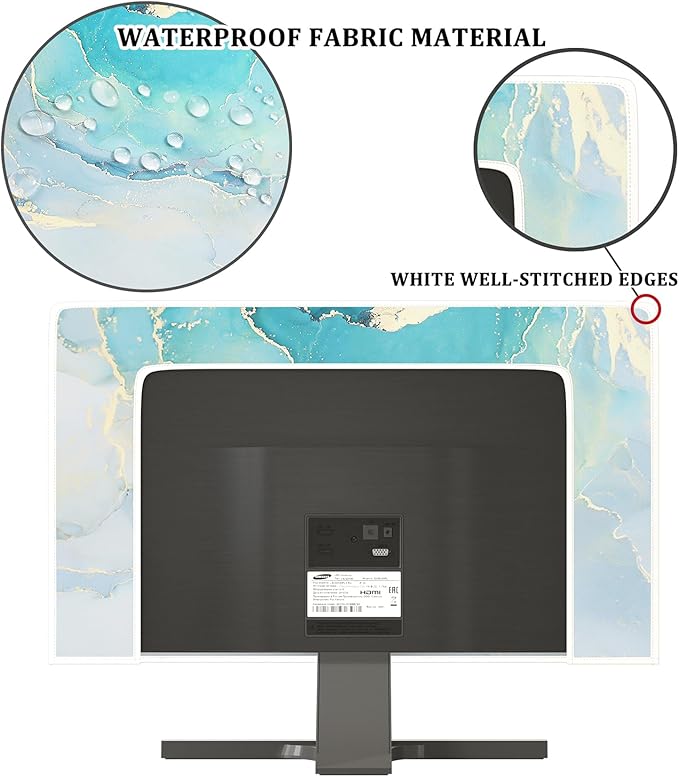 Baocicco Blue Green Marble TV Display Screen Cover 75 Inch Creative Anti-Static Dustproof Monitor Accessories Laptop LCD Cover Modern Screen Television Decoration for LED LCD OLED TVs