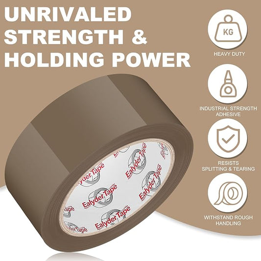 Ealyder Tape Brown Packing Tape 2 inch x 60 Yards, 6 Rolls with Dispenser – Heavy Duty Parcel Sealing Tape for Shipping, Moving and Storage, Total 360 Yards