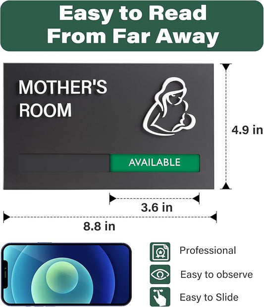 Noah Baby ""9x5 Privacy Slider Sign - In Use/Available for Mother's Rooms, Conferences, Wellness Areas | Office & Hospital Door Indicator"", Black