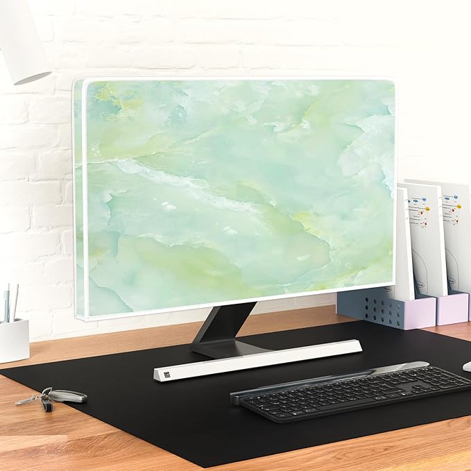 Baocicco Sage Green Marble Waterproof 22, 23, 24, 25 Inch Anti-Static Dustproof LCD/LED/HD Abstract Creative Desige Monitor Accessories Laptop TV LCD Screen Texture Monitor Decoration for Tablet