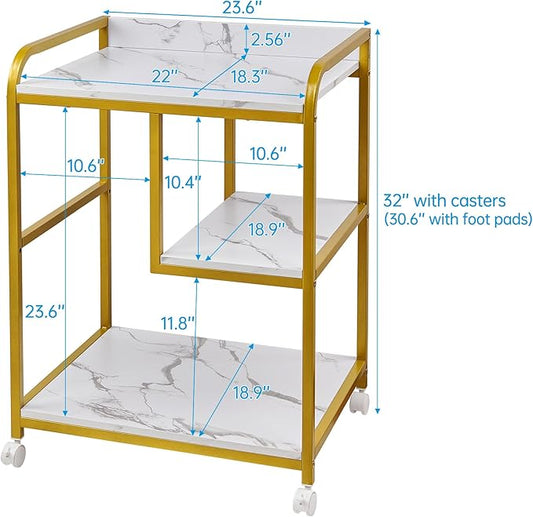 Fannova Large Printer Table Stand with Shelf for Computer Tower, CPU and Shredder, 22 x 18 Inch Rolling Printer Cart with Wheels for Home Office Storage and Organization - White Gold