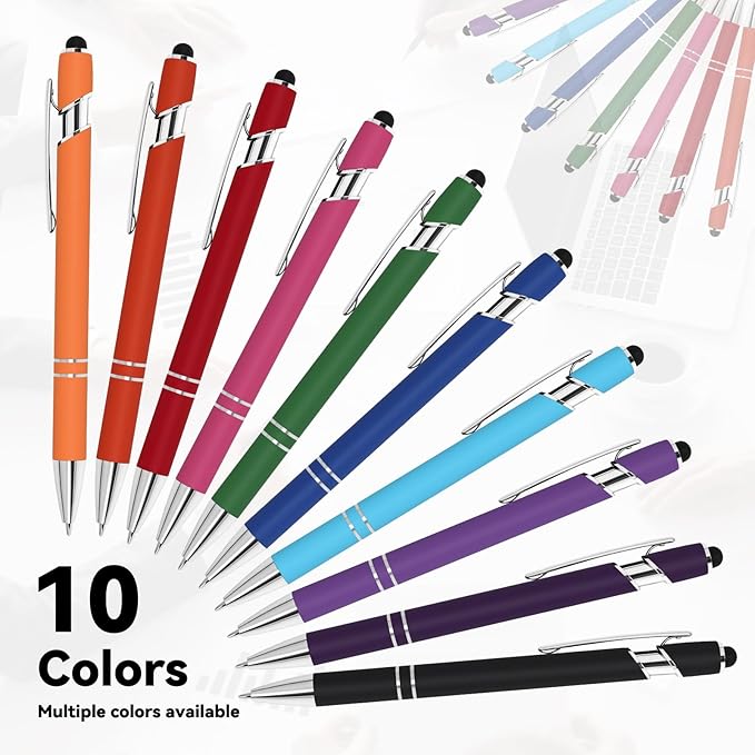 WYPAS Bulk Custom Pens - Personalized with Name, Engraved Text/Logo - Stylus Tip, Black Ink - Options for Corporate Gatherings, Events & Promotions (Multicolor)