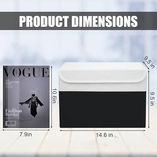 Bagnizer Large 22 Quart Linen Fabric Foldable Storage Bin Cube Organizer Basket with Flip-Top Lid & Handles, Clothes Blanket Box for Home, Office, Closet, Black & White, 4 Pack 14.6 x 9.5 x 9.5