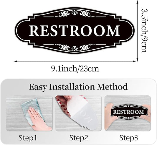 Restroom Sign for Business and Home，Self-adhesive Unisex Bathroom Sign Sticker，Waterproof Vinyl Toilet Decor for House，Office，Shop，Door（Black）