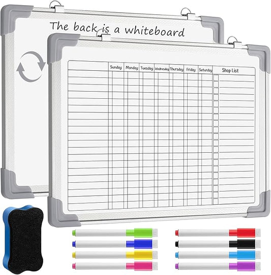 Lincia 12 x 16 Magnetic Dry Erase Chore Chart Board for Family Adults Double Side Family 2 in 1 Combo Chore Board Weekly Calendar Aluminum Frame for Wall 8 Markers 1 Eraser(Adults Style)