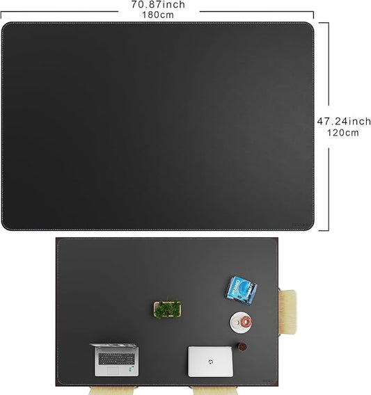 CENNBIE HUGE180 70.8" x 47" Black Leather Desk Mat for Conference Table, Dining Table, Work Table, Banquet Tables, Library Table