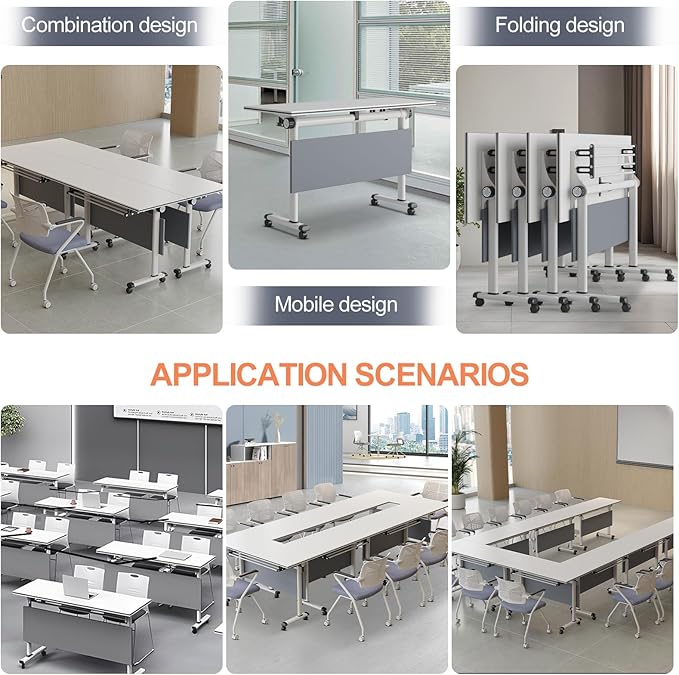 czxhaery Conference Table,Folding Conference Table,Folding Office Conference Room Tables On Wheels,Flip Top Mobile Meeting Training Table (4Pack140*60 * 75cm)