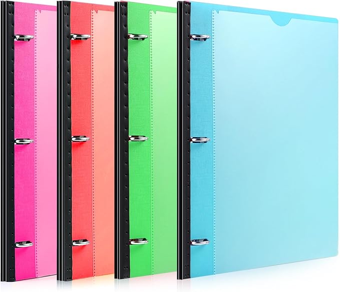 MAKHISTORY 1 Inch Telescoping 3 Ring Binder-4PCS, Flexible Binder with Customized Front Cover, Holds 225 Sheets, School Office Supplies, 4 Colors