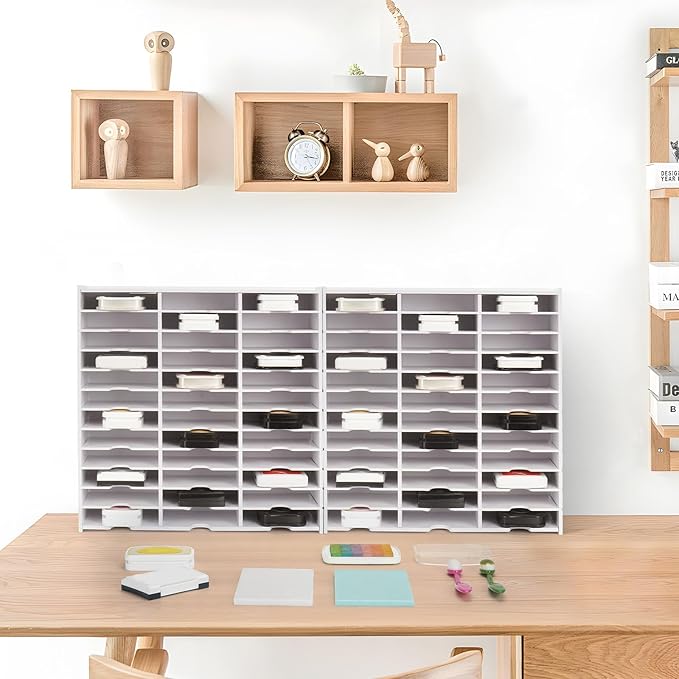 Krafetto 2 Pack 36 Grids Ink Pad Storage Rack, Wall-mountable Stamp Pad Organizer Holder Compatible with Standard Size Ink Pads（Grid Size 4.1" W × 3.9" D × 0.9" H）