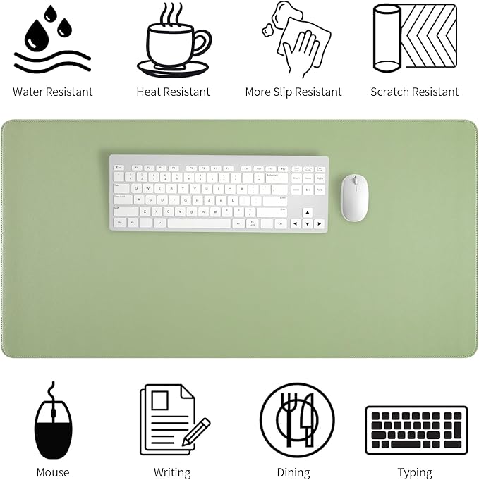 Bloss Stitched-Edge Desk Mat — 31.5×15.7 in, Light Green