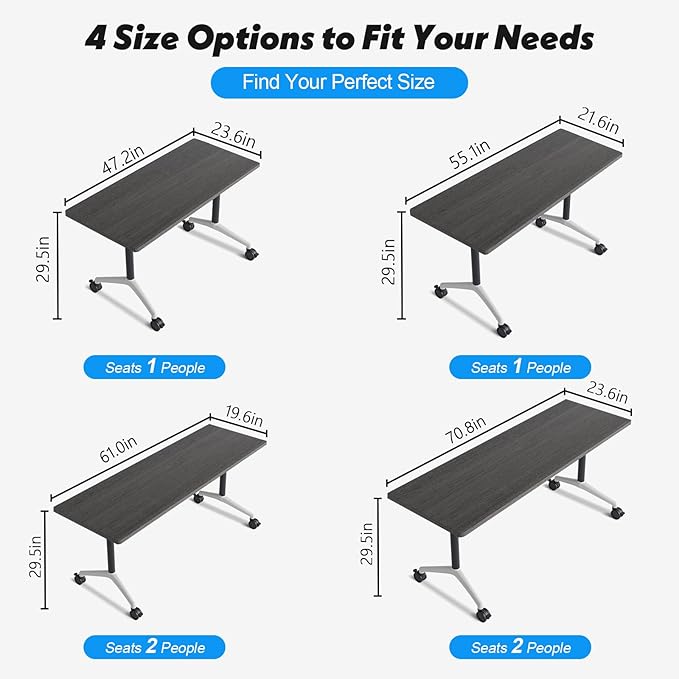 Goakwwuz Conference Room Table, Folding Conference Tables,Thicken Grey Tabletop,Flip Top Wooden Seminar Meeting Room Table for Conference Room Offices (4, Grey, 70.8”)