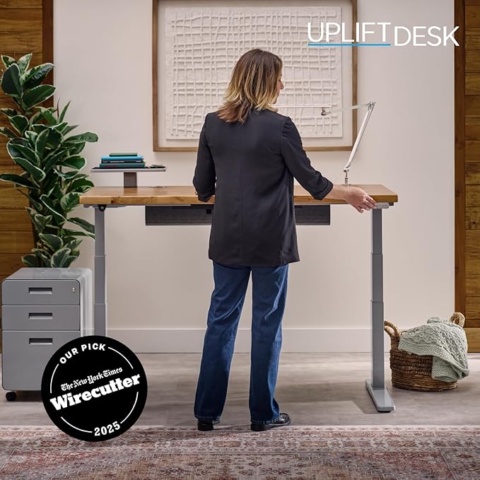 UPLIFTDESK V3 2-Leg Maple Laminate Wood Standing Desk – Adjustable Height, Advanced 1-Touch Memory Keypad, Under Desk Cable Management, Wire Grommets & Rocker Board (Black C-Frame, 48 x 30 inch)