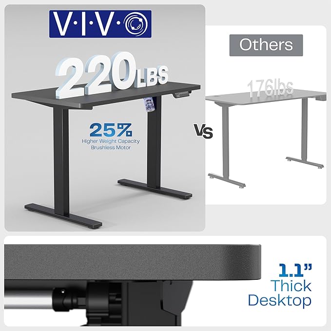 VIVO Electric 43 x 24 in Standing Desk, Memory Height Adjustment, 1B Series, Holds 220 lbs, One-Piece Light Wood Top, Black Frame, DESK-KIT-1B4C