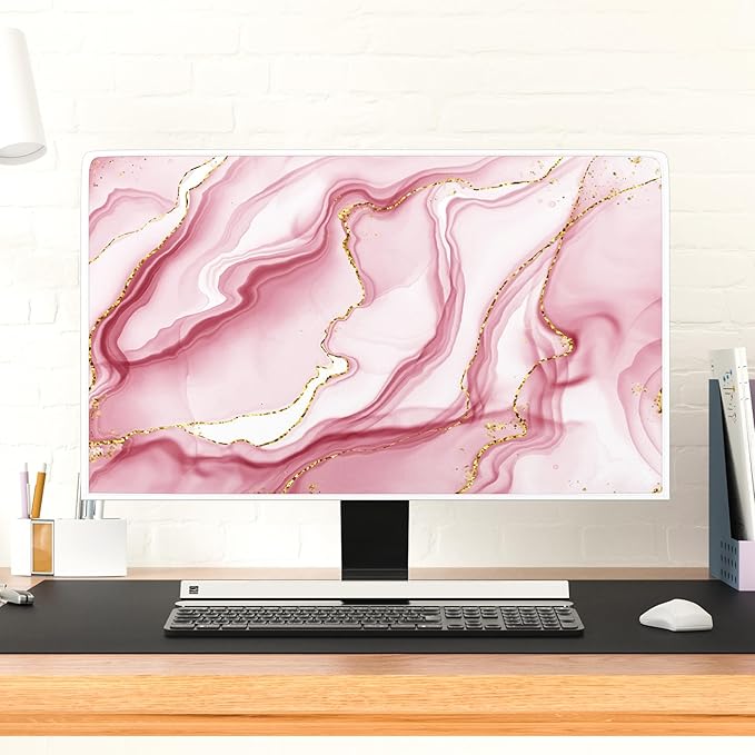 Baocicco Gold Pink Marble Waterproof TV Display Screen Cover 70 Inch TV Accessories Laptop TVs LCD Screen Decoration for Tablet Anti-Static Dustproof Protective for Home Office