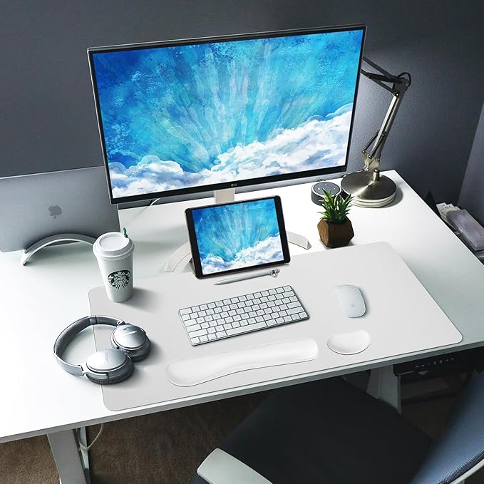 Bloss Leather Desk Pad and Keyboard Wrist Rest (White, 31.5×15.7Inches)
