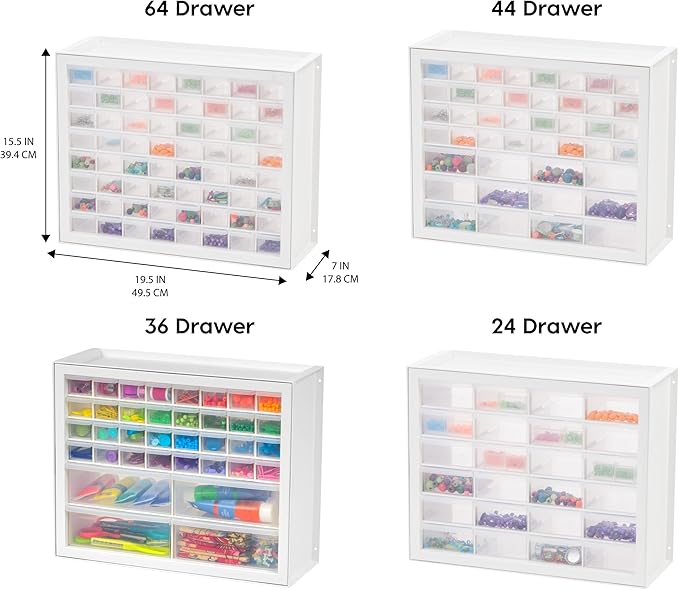 IRIS USA Screw Tool Organizer Small Parts Cabinet Chest, 44-Drawer Hardware Electronics Nuts Bolts Storage Drawers Organization Toolbox Garage Craft Business Teacher Beads Scrapbook Art Hobby - White