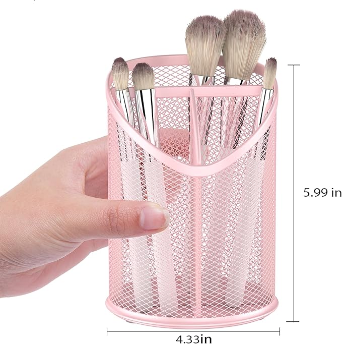 Delifox Mesh Round Pen & Pencil Holder — 2 Pack, Pink