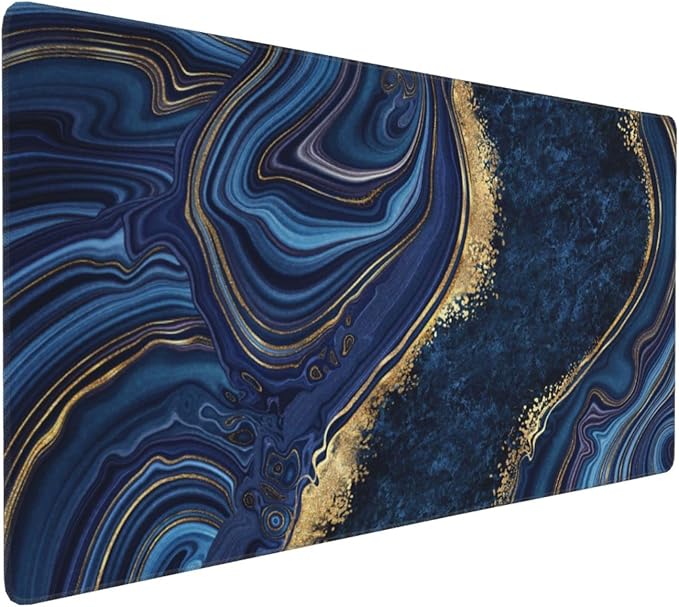 CANFLASHION Gaming Mouse Pad,Large Mouse Pads for Desk,Non-Slip Rubber Base Extended Mousepad,XXL Keyboard Mouse Mat,Computer Keyboard Desk Pad with Stitched Edges,35.4x15.8inch,Blue Golden Marble