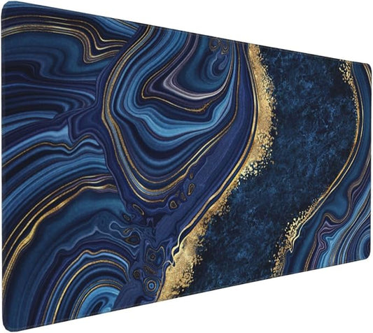 CANFLASHION Gaming Mouse Pad,Large Mouse Pads for Desk,Non-Slip Rubber Base Extended Mousepad,XXL Keyboard Mouse Mat,Computer Keyboard Desk Pad with Stitched Edges,35.4x15.8inch,Blue Golden Marble