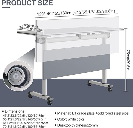 Conference Table,Folding Office Conference Room Tables On Wheels,Flip Top Mobile Folding Conference Table with White Tabletop Conference (2Pack160*60 * 75cm)