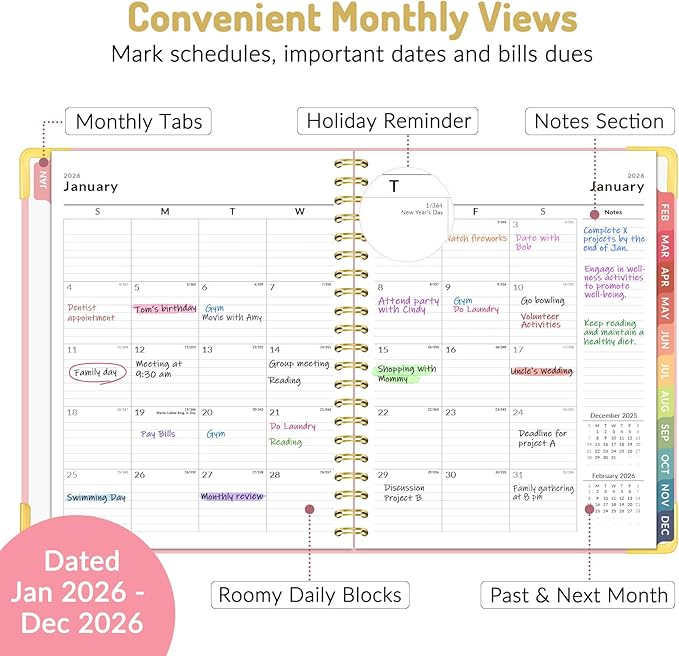 Forvencer 2026 Planner, Hardcover Calendar Planner Weekly and Monthly, Jan 2026 - Dec 2026, 8.5" x 11", Spiral Agenda Book with Tabs, Exquisite Daily Journal Organizer for Home School, Navy Blue